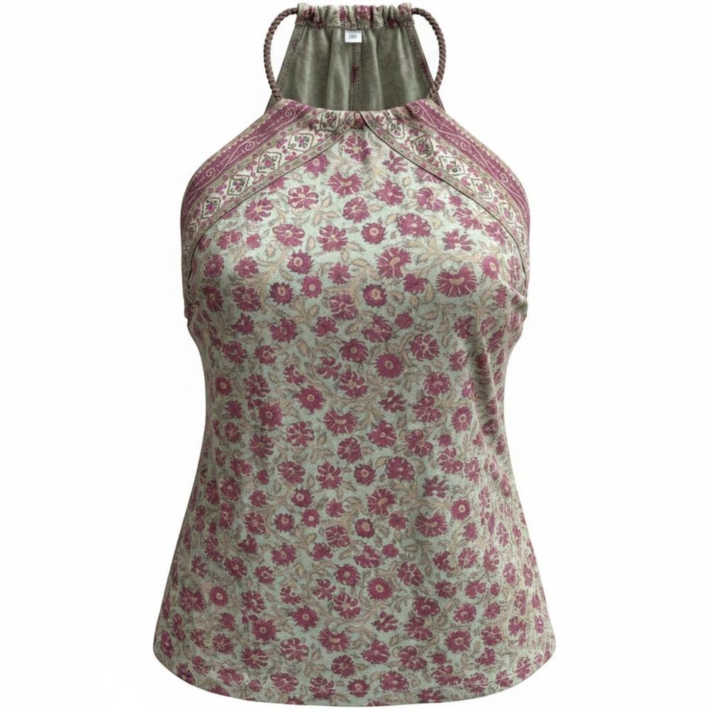 Chaps Halter Neck Tank Top Shirt Blouse M Floral Festival Cottage Western Girly